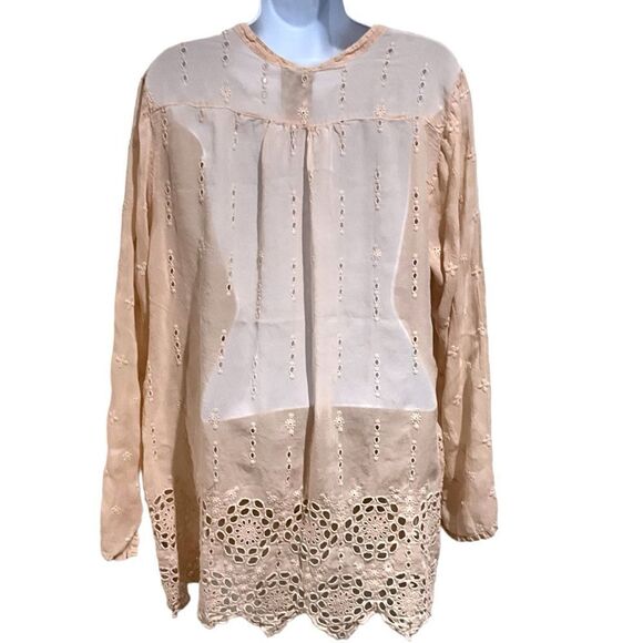 JOHNNY WAS Tunic Top Embroidered Eyelet Details Peach Size L/XL - Picture 7 of 9